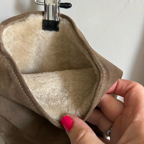 N.D.C. Shearling Lined Stack Motto Brown Suede Boots Size 7 - Picture 4 of 8